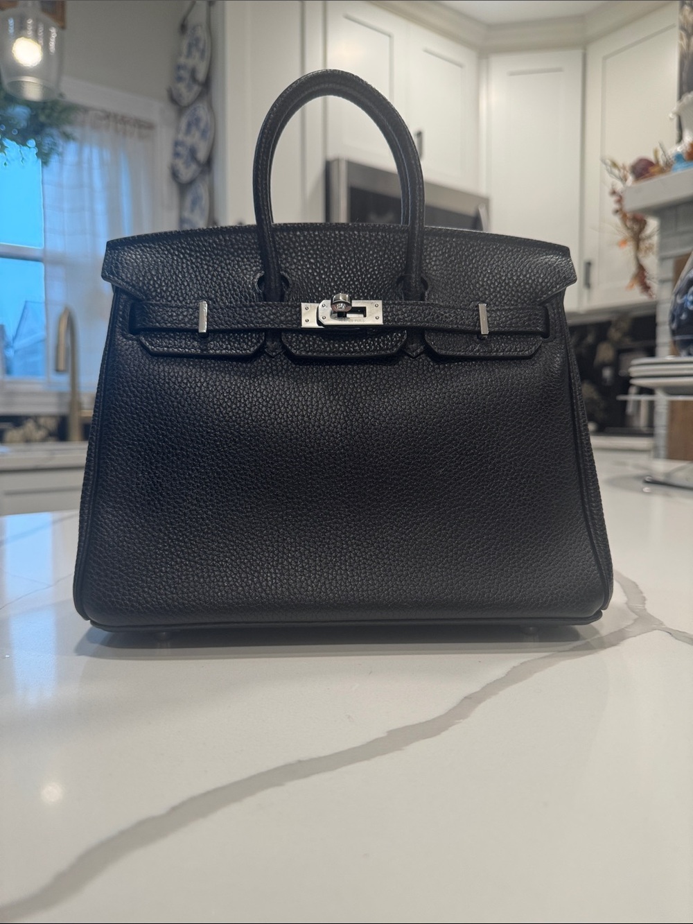 Black Genuine Leather Firken 25 CM Style Bag.